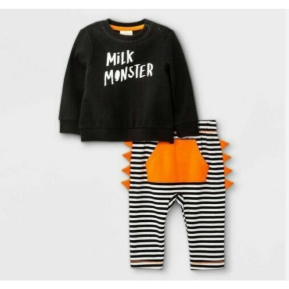 Cat & Jack Other - New Cat & Jack Infant Boys Milk Monster Black Halloween Sweatshirt Pants Newborn
